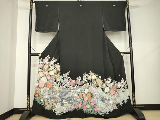 平和屋着物●豪華黒留袖 作家物 花鳥文 金彩 正絹 逸品 AABL2053ck
