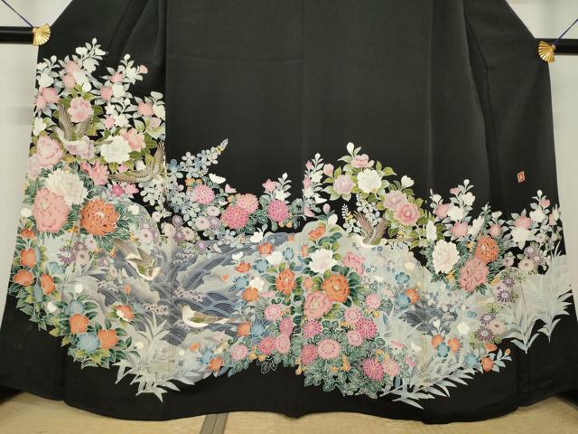 平和屋着物●豪華黒留袖 作家物 花鳥文 金彩 正絹 逸品 AABL2053ck
