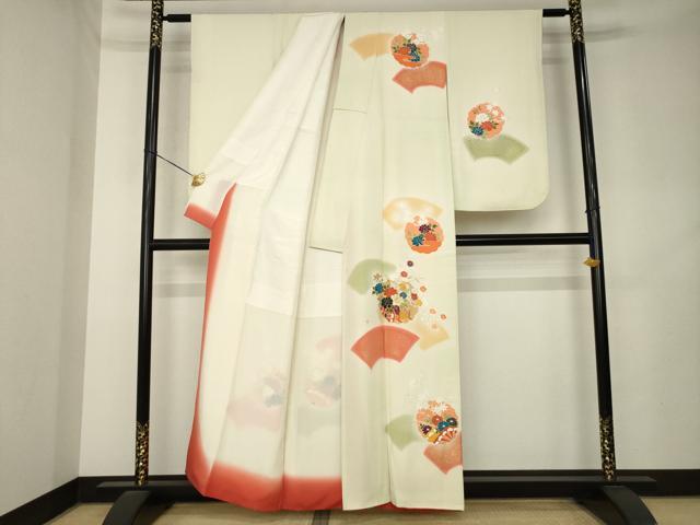 平和屋着物●訪問着 駒刺繍 地紙花文 暈し染め 金彩 正絹 逸品 AABL2054ck
