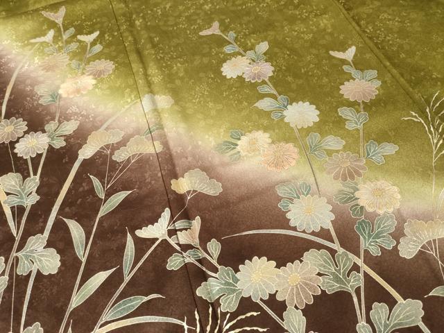 平和屋着物●訪問着 刺繍 草花文 暈し染め 金彩 正絹 逸品 AABL2057ck