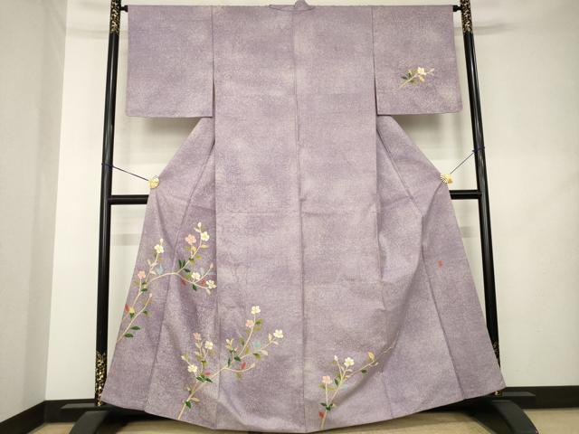 平和屋着物●本加賀友禅作家 成竹登茂男 白山紬 訪問着 枝花文 正絹 逸品 AABL2061ck