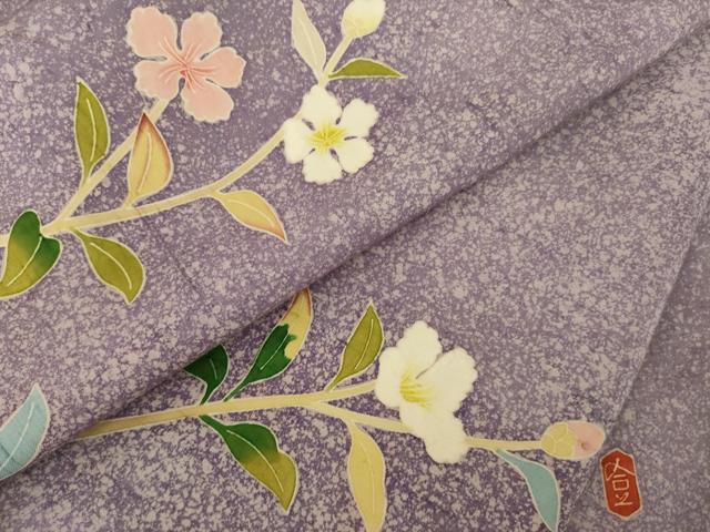平和屋着物●本加賀友禅作家 成竹登茂男 白山紬 訪問着 枝花文 正絹 逸品 AABL2061ck