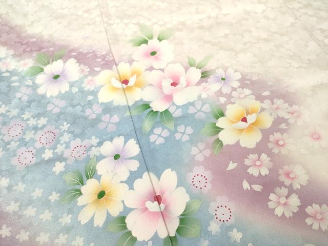 平和屋着物●豪華振袖 流水花文 暈し染め 正絹 逸品 AABL2062ck