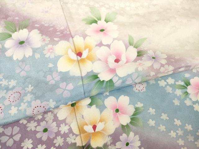 平和屋着物●豪華振袖 流水花文 暈し染め 正絹 逸品 AABL2062ck
