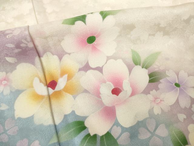 平和屋着物●豪華振袖 流水花文 暈し染め 正絹 逸品 AABL2062ck