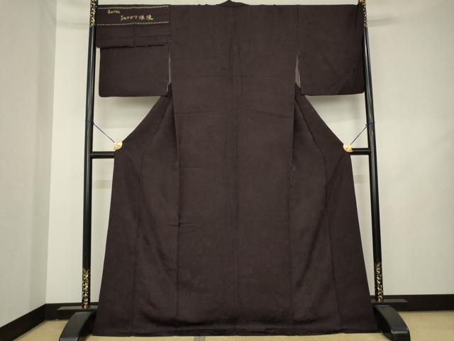 平和屋着物●服飾評論家 市田ひろみ 色無地 シルクロード浪漫 風景地紋 黒鳶色 反端付き ロング丈 正絹 逸品 AABL2064ck