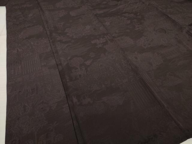 平和屋着物●服飾評論家 市田ひろみ 色無地 シルクロード浪漫 風景地紋 黒鳶色 反端付き ロング丈 正絹 逸品 AABL2064ck