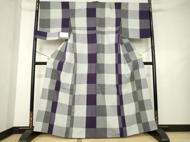 平和屋着物●伊勢木綿 単衣 格子 証紙付き 綿 逸品 AABL2071ck