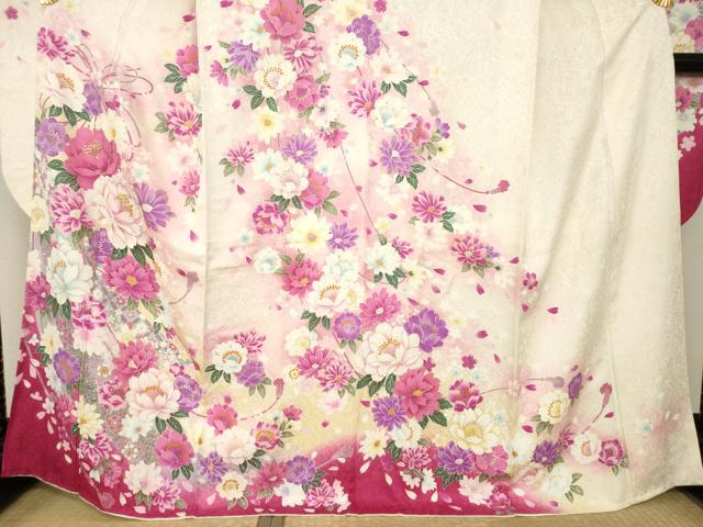 平和屋着物●豪華振袖 刺繍 舞花文 金銀糸 金彩 京都きもの友禅扱い 正絹 逸品 AABL2072ck