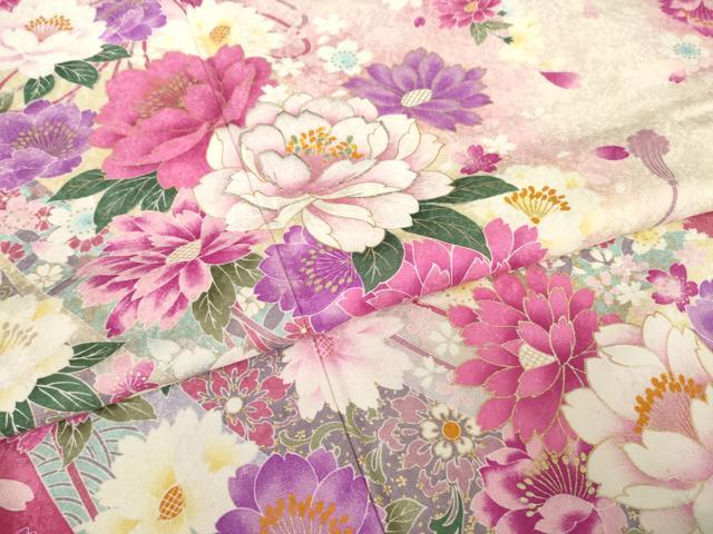 平和屋着物●豪華振袖 刺繍 舞花文 金銀糸 金彩 京都きもの友禅扱い 正絹 逸品 AABL2072ck