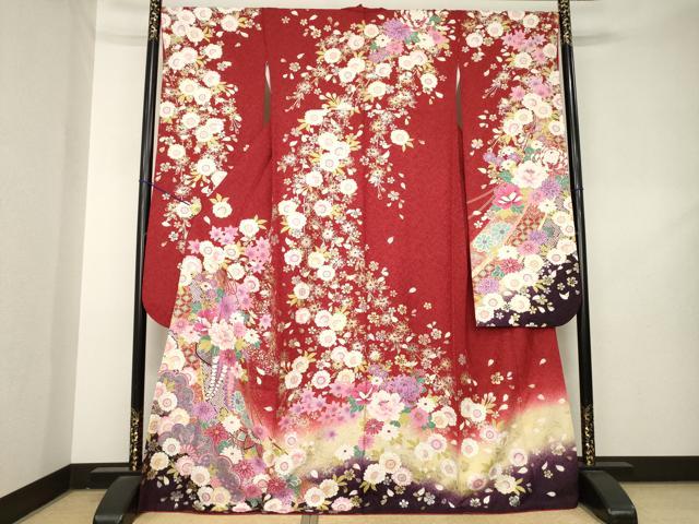 平和屋着物●豪華振袖 花篭文 暈し染め 金銀糸 金銀彩 銀通し地 正絹 逸品 AABL2075ck