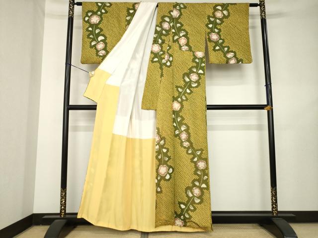 平和屋着物●上質な小紋 辻が花 絞り 舞花文 正絹 逸品 AABL2079ck