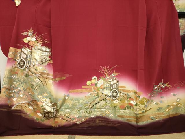 平和屋着物●豪華振袖 御所車花文 暈し染め 金彩 鈴乃屋扱い 正絹 逸品 AABL2081ck