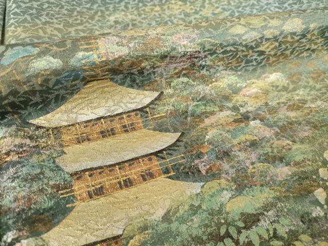 平和屋着物●訪問着 風景文 金彩 銀通し地 正絹 逸品 AABL2083ck