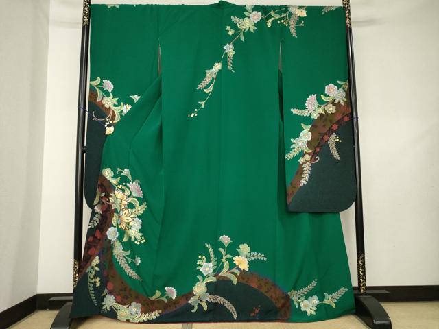 平和屋着物●豪華振袖 更紗花文 暈し染め 金彩 正絹 逸品 AABL2086ck