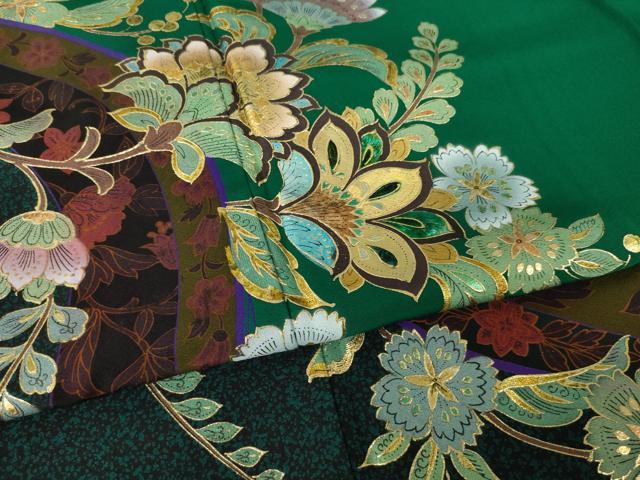 平和屋着物●豪華振袖 更紗花文 暈し染め 金彩 正絹 逸品 AABL2086ck