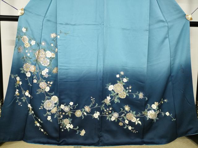 平和屋着物●英王室献上友禅作家 木下勝功 訪問着 更紗花文 暈し染め 金銀彩 ラインストーン 正絹 逸品 AABL2087ck