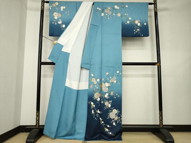 平和屋着物●英王室献上友禅作家 木下勝功 訪問着 更紗花文 暈し染め 金銀彩 ラインストーン 正絹 逸品 AABL2087ck