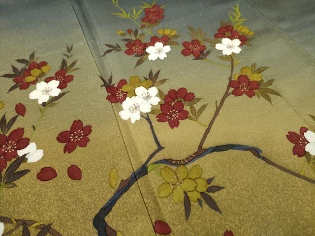 平和屋着物●二代目清次郎 手描き 訪問着 花筏文 暈し染め 金彩 正絹 逸品 AABL2089ck