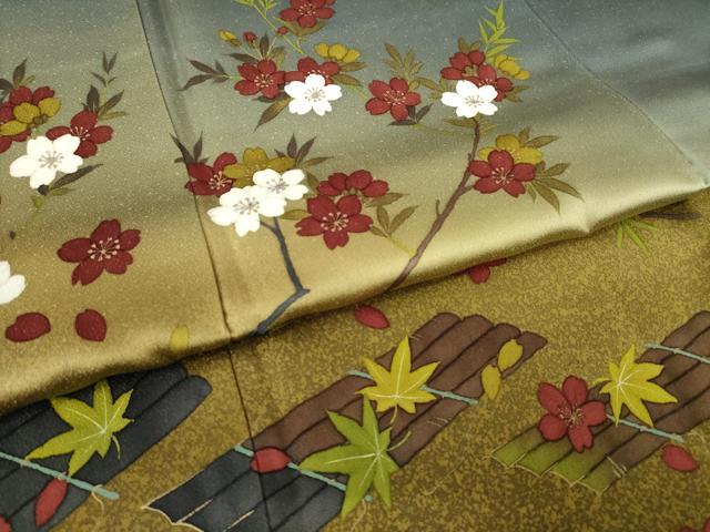 平和屋着物●二代目清次郎 手描き 訪問着 花筏文 暈し染め 金彩 正絹 逸品 AABL2089ck