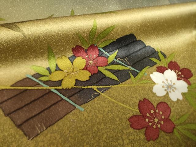 平和屋着物●二代目清次郎 手描き 訪問着 花筏文 暈し染め 金彩 正絹 逸品 AABL2089ck