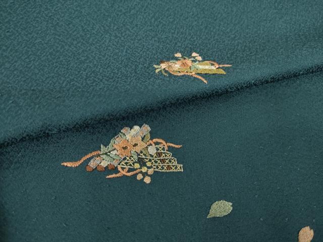 平和屋着物●上質な小紋 総刺繍 花筏文 正絹 逸品 AABL2091ck