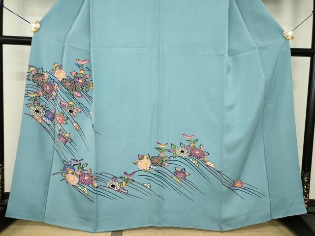 平和屋着物●本場琉球紅型 訪問着 立波花文 正絹 逸品 AABL2096ck