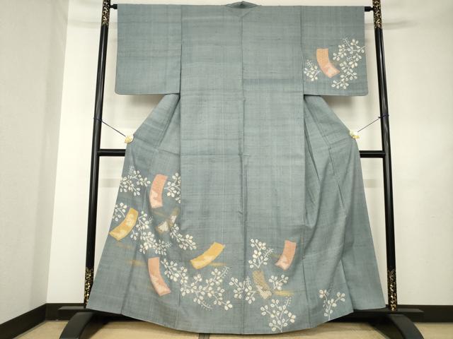 平和屋着物●訪問着 生紬地 絞り 短冊文 正絹 逸品 AABL2097ck