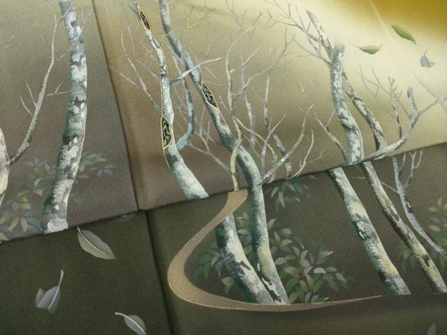 平和屋着物●訪問着 螺鈿 樹林文 暈し染め 金彩 正絹 逸品 AABL2099ck