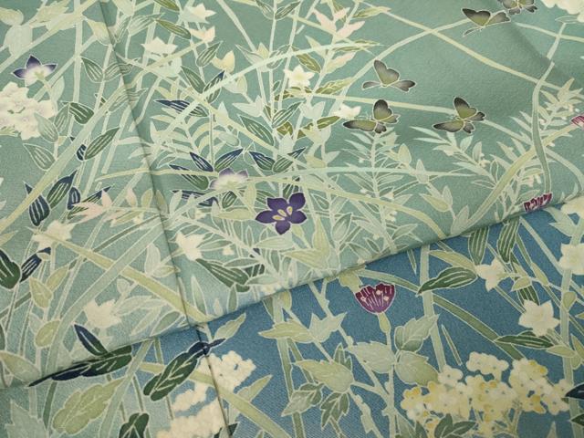 平和屋着物●本加賀友禅作家 柿本市郎 訪問着 花蝶文 大丸扱い 正絹 逸品 AABL2100ck