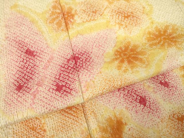 平和屋着物●訪問着 総絞り 花蝶文 正絹 逸品 AABL2104ck