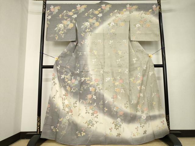 平和屋着物○染織の名門 しょうざん 生紬 訪問着 草花文 暈し