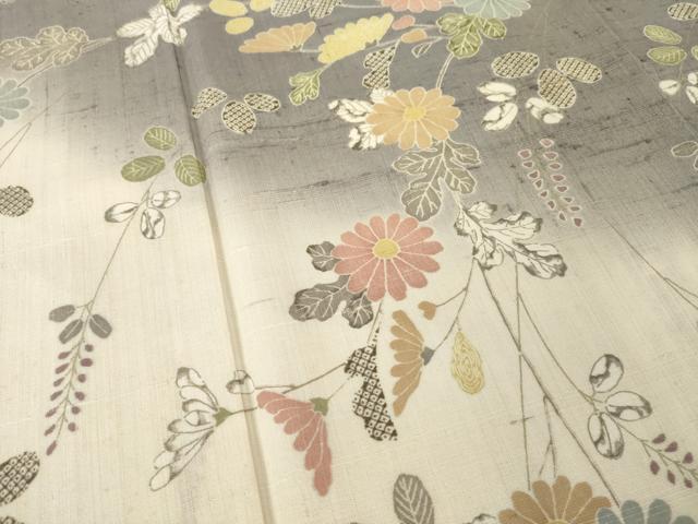 平和屋着物●染織の名門 しょうざん 生紬 訪問着 草花文 暈し染め 金彩 正絹 逸品 AABL2105ck