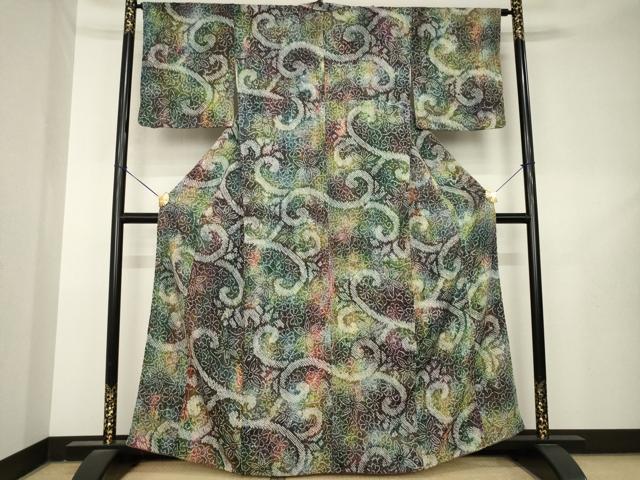 平和屋着物●上質な小紋 総絞り 花唐草文 正絹 逸品 AABL2107ck