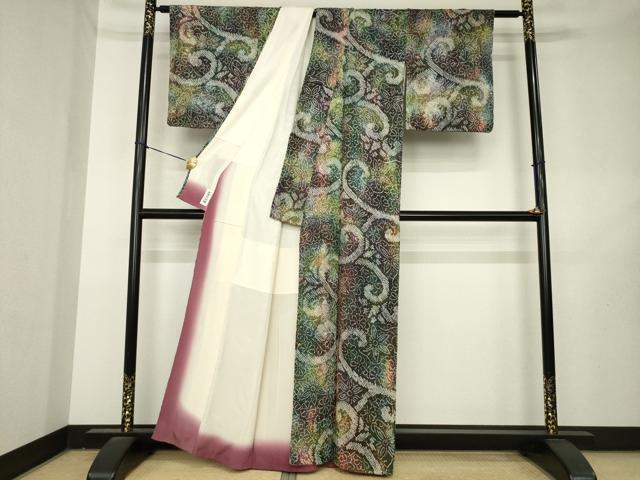 平和屋着物●上質な小紋 総絞り 花唐草文 正絹 逸品 AABL2107ck