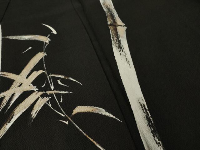 平和屋着物●訪問着 笹竹文 黒地 正絹 逸品 AABL2110ck