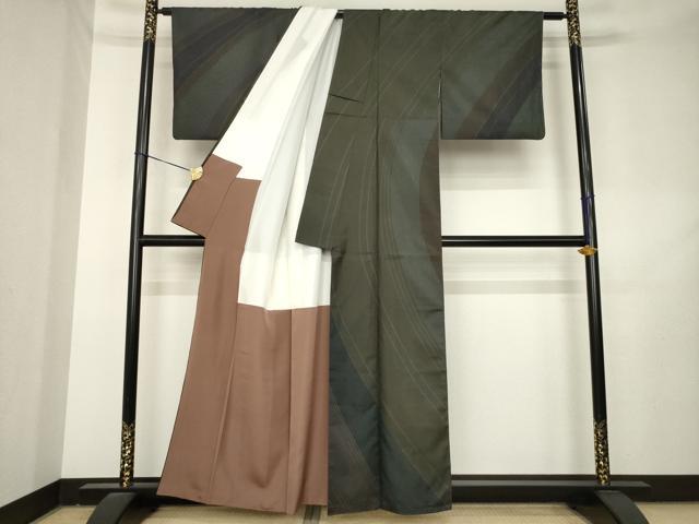 平和屋着物●山下晴三 京友禅競技大会受賞 本場染大島紬 訪問着 流水文 正絹 逸品 AABL2113ck