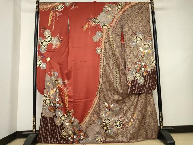 平和屋着物●谷崎潤一郎の世界 振袖 駒刺繍 雪輪飛鶴宝尽くし 正絹 逸品 AABL2117ck