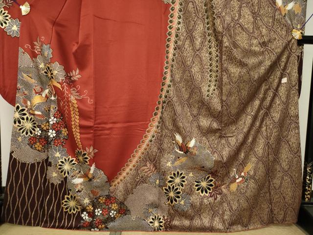 平和屋着物●谷崎潤一郎の世界 振袖 駒刺繍 雪輪飛鶴宝尽くし 正絹 逸品 AABL2117ck
