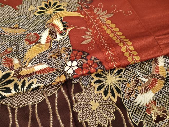 平和屋着物●谷崎潤一郎の世界 振袖 駒刺繍 雪輪飛鶴宝尽くし 正絹 逸品 AABL2117ck