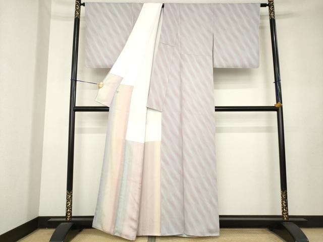 平和屋着物●上質な小紋 作家物 斜縞 正絹 逸品 AABL2120ck