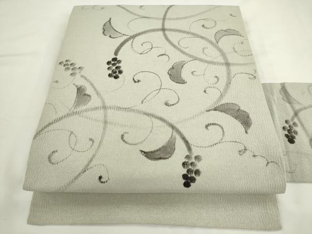 平和屋着物●九寸名古屋帯 手描き 葡萄蔦の葉文 正絹 逸品 AABL2131pf