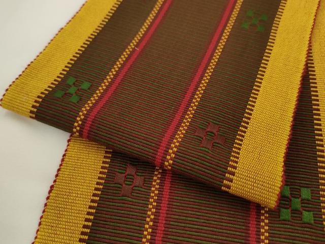 平和屋着物●沖縄県伝統工芸品 八重山ミンサー 手織り 半幅帯 一重帯 花間道 綿 逸品 AABL2134pf