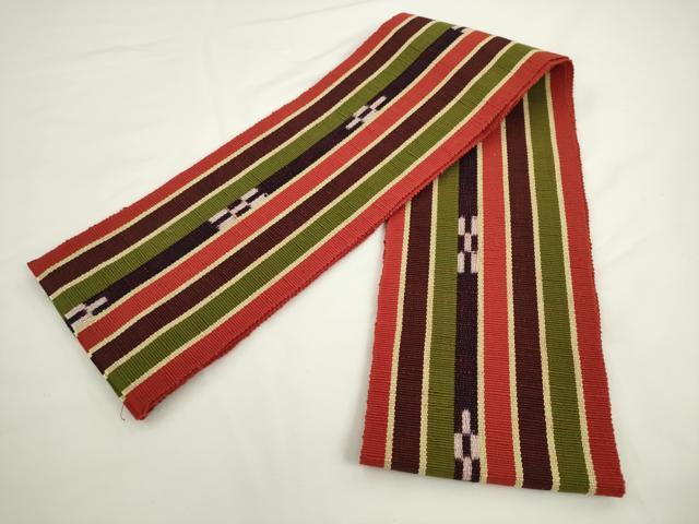 平和屋着物●沖縄県伝統工芸品 八重山ミンサー 手織り 半幅帯 一重帯 花間道 綿 逸品 AABL2136pf