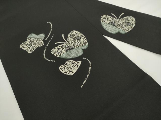 平和屋着物●九寸名古屋帯 型染め 桜 林檎 黒地 鬼しぼ縮緬 正絹 逸品 AABL2141pf