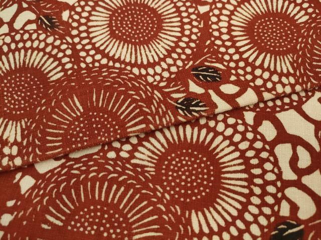 平和屋着物●九寸名古屋帯 紬地 型染め 草花文 正絹 逸品 AABL2152pf