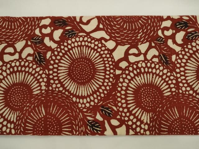 平和屋着物●九寸名古屋帯 紬地 型染め 草花文 正絹 逸品 AABL2152pf