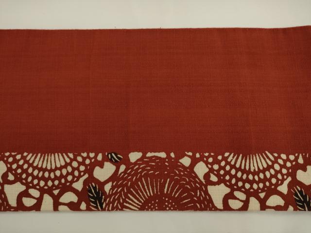 平和屋着物●九寸名古屋帯 紬地 型染め 草花文 正絹 逸品 AABL2152pf