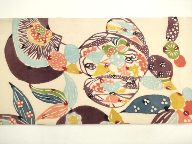 平和屋着物●九寸名古屋帯 紅型 花鳥文 正絹 逸品 AABL2153pf