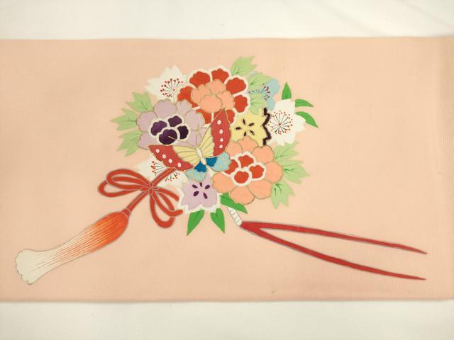 平和屋着物●塩瀬 九寸名古屋帯 花鼓文 金彩 正絹 逸品 AABL2161pf